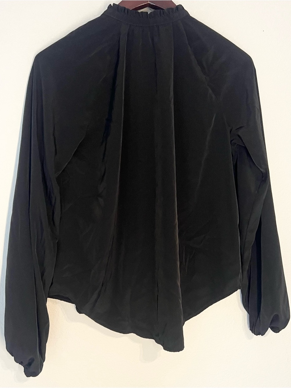 Express Black Ruffle-Neck Button-Front Blouse - Picture 5 of 6